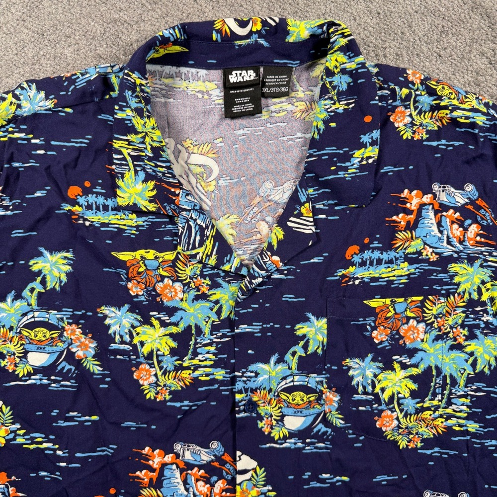 Star Wars The Mandalorian Grogu Boba Fett Tropical Rayon Shirt Mens 3XL Navy
